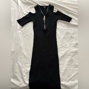black zip up rib knit dress